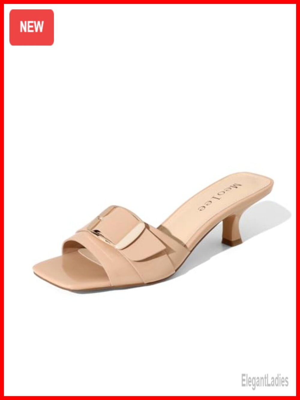Kitten Heel Sandals Square Open Toe Slip On Faux Leather Casual Dressy